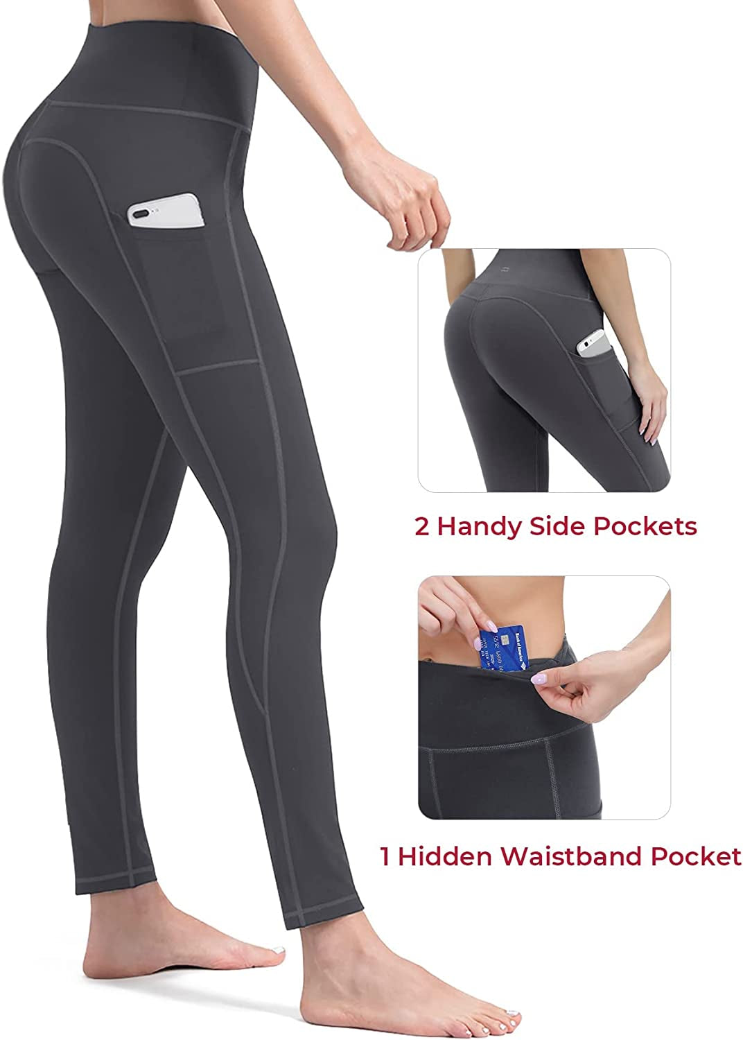 "Ultimate Anti-Nail Leggings for Women: Non-See-Through Yoga Pants with Convenient Phone Pockets & Tummy Control - Perfect Full-Length/Capri Tights!"